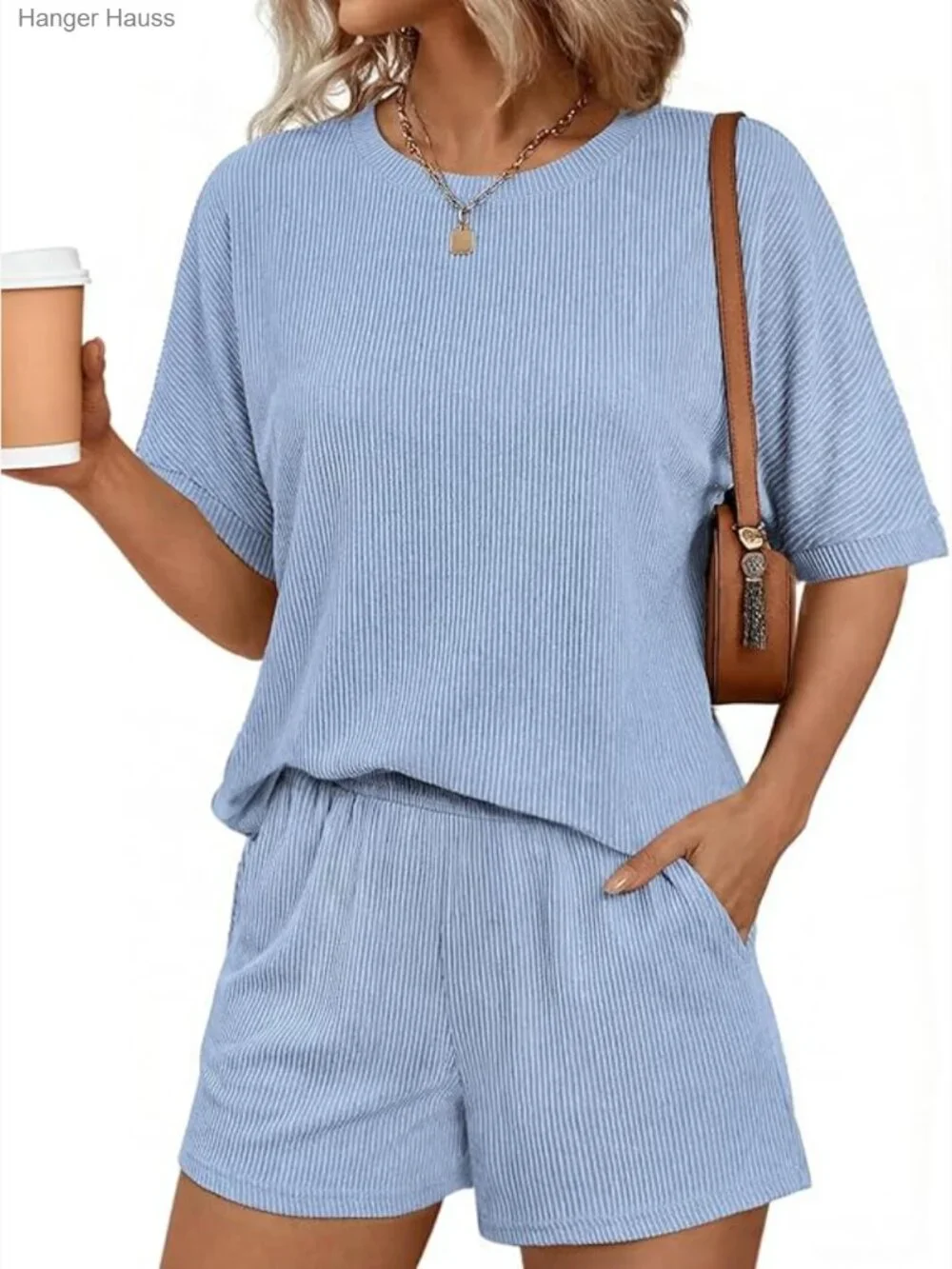 Women's 2 Piece Lounge Set Short Sleeve Shorts Matching Set